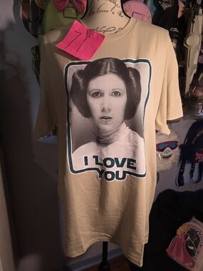 Disney Parks STAR WARS T-Shirt Princess Leia I LOVE YOU Beige Sz LARGE New